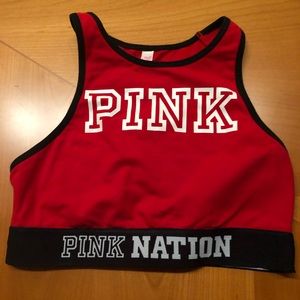 PINK red and black sports bra